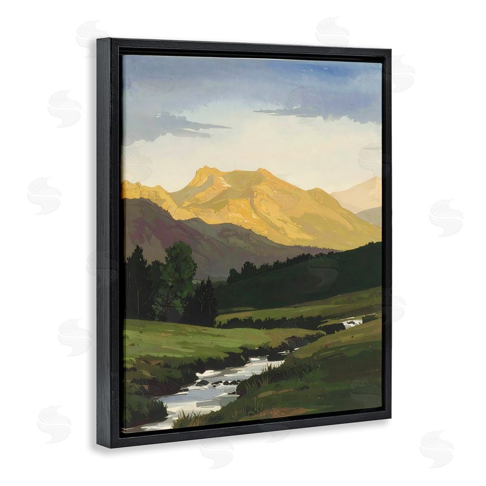 Alonza Saunders Mountain Across The Valley Black Floating Frame Canvas Wall Art Print