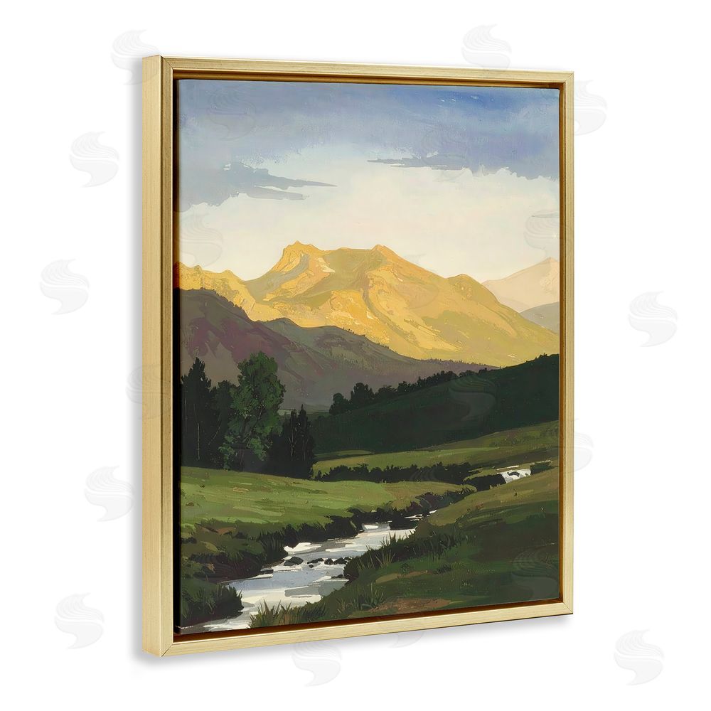 Alonza Saunders Mountain Across The Valley Gold Floating Frame Canvas Wall Art Print