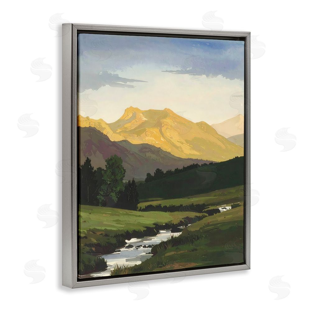 Alonza Saunders Mountain Across The Valley Gray Floating Frame Canvas Wall Art Print