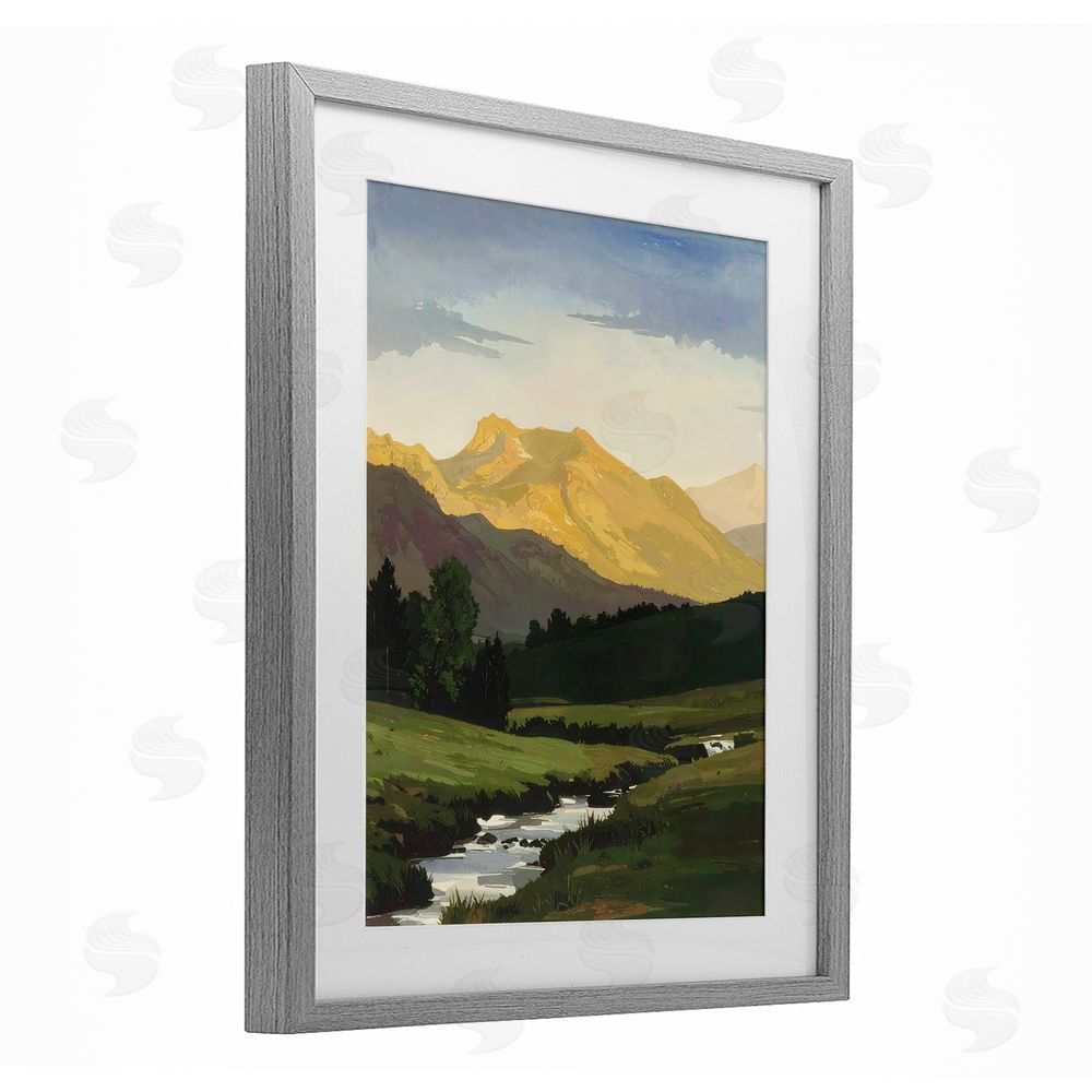 Alonza Saunders Mountain Across The Valley Gray Framed Print Under Glass Wall Art