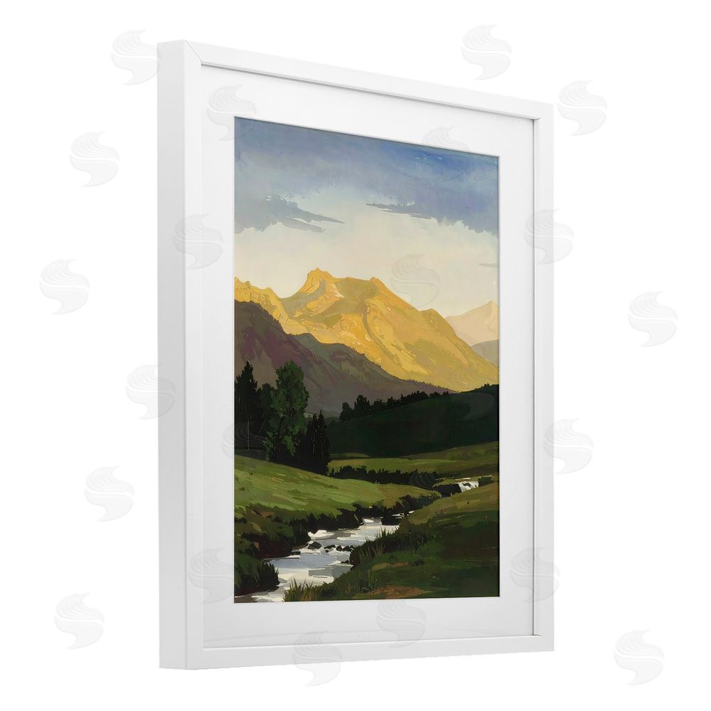 Alonza Saunders Mountain Across The Valley White Framed Print Under Glass Wall Art