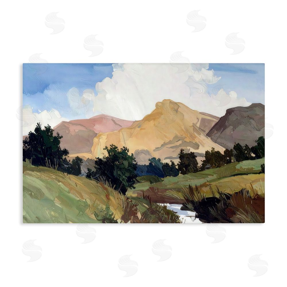 Alonza Saunders River Mountain Divide Stretched Canvas Wall Art Print