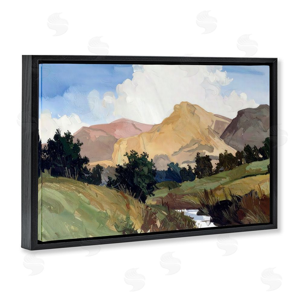 Alonza Saunders River Mountain Divide Black Floating Frame Canvas Wall Art Print