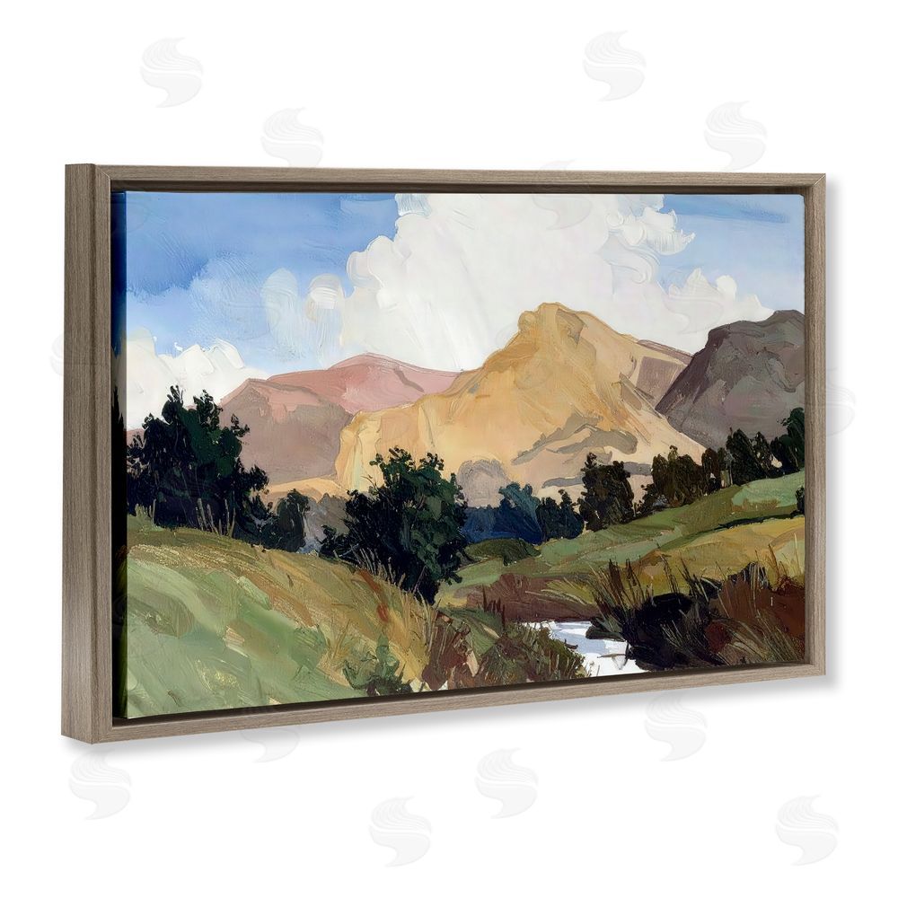 Alonza Saunders River Mountain Divide Brown Floating Frame Canvas Wall Art Print