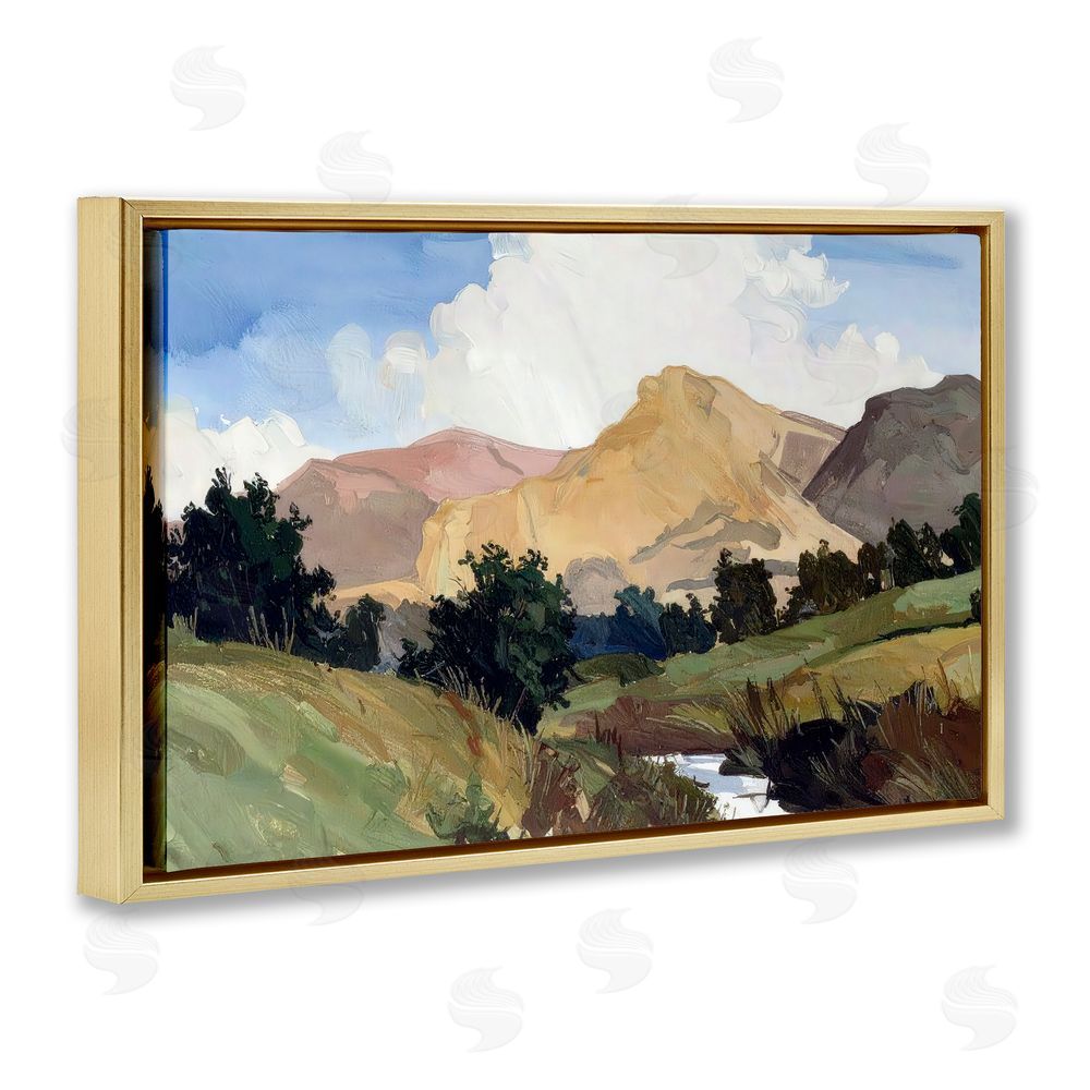 Alonza Saunders River Mountain Divide Gold Floating Frame Canvas Wall Art Print