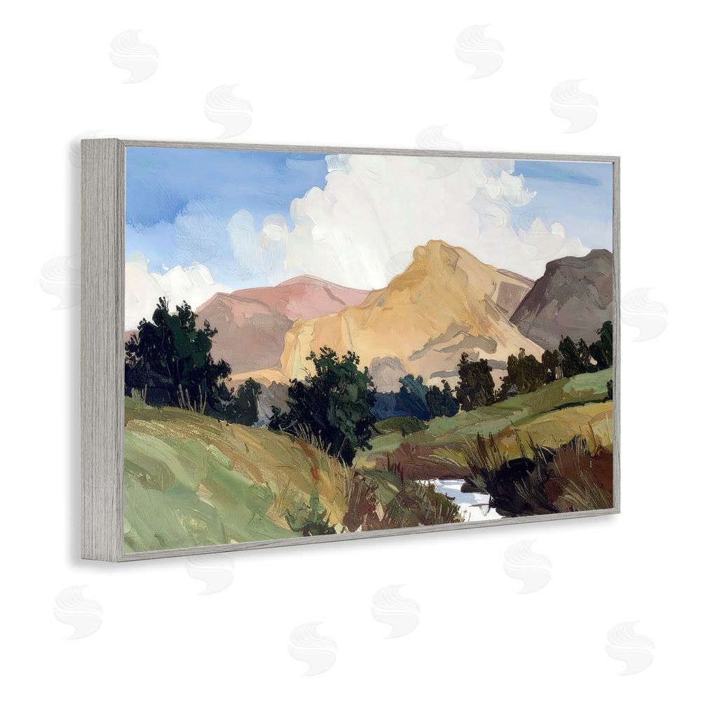 Alonza Saunders River Mountain Divide Gray Framed Giclee Wall Art Print