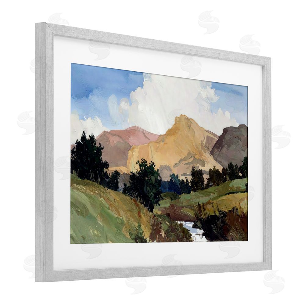 Alonza Saunders River Mountain Divide Gray Framed Print Under Glass Wall Art
