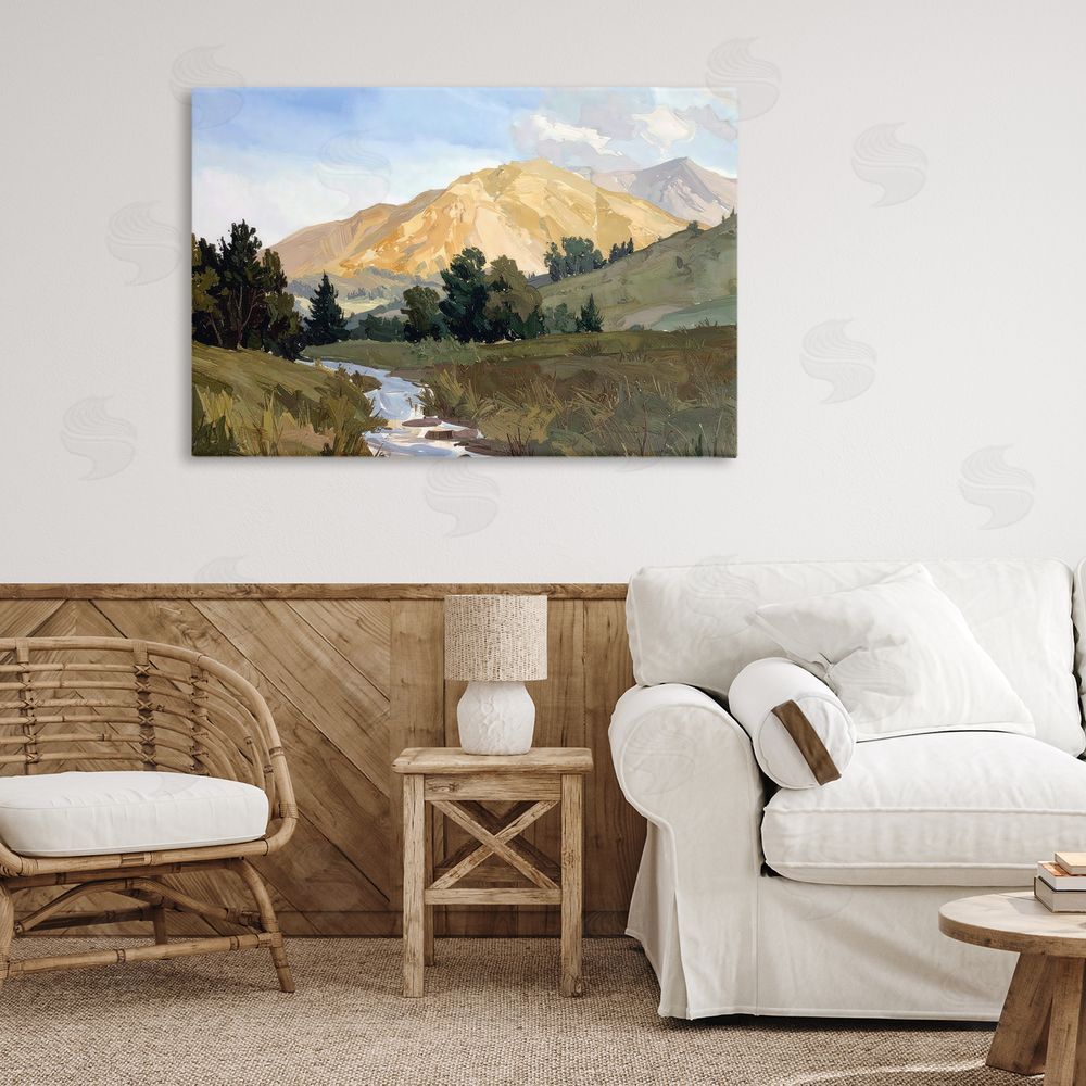 Alonza Saunders Mountain Divide Valley Stretched Canvas Wall Art in Room