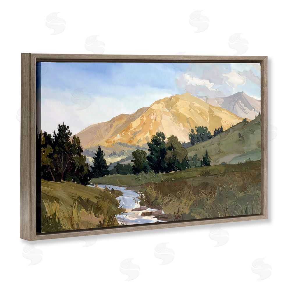Alonza Saunders Mountain Divide Valley Brown Floating Frame Canvas Wall Art Print