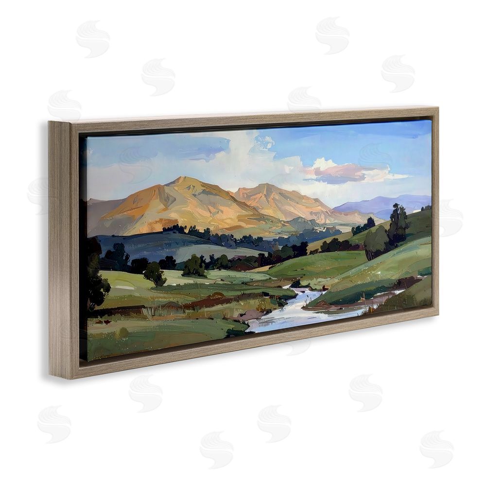 Alonza Saunders Winding River Across Valley Brown Floating Frame Canvas Wall Art Print