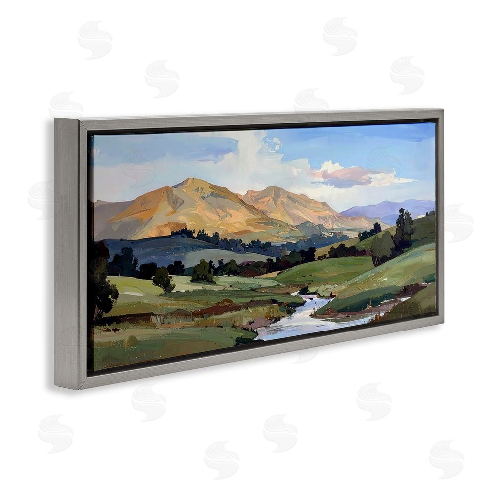 Alonza Saunders Winding River Across Valley Gray Floating Frame Canvas Wall Art Print