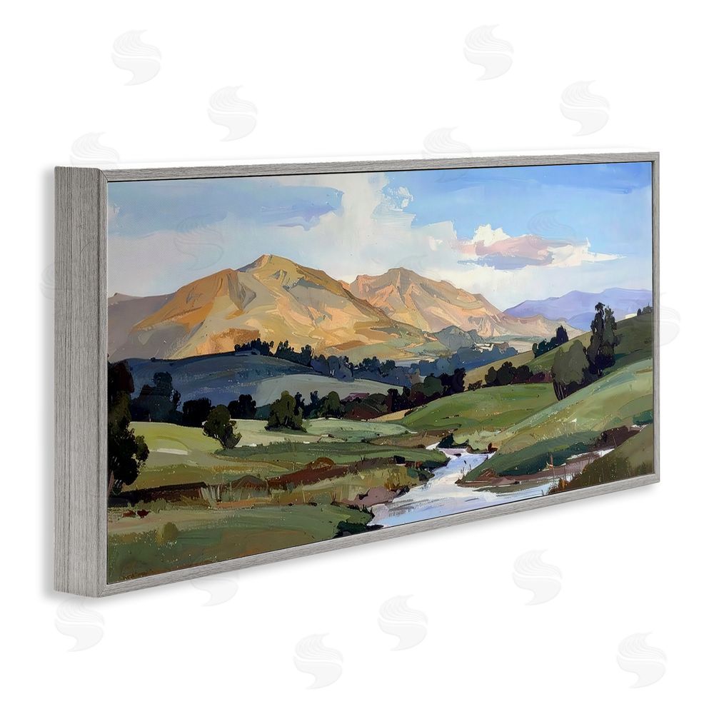 Alonza Saunders Winding River Across Valley Gray Framed Giclee Wall Art Print