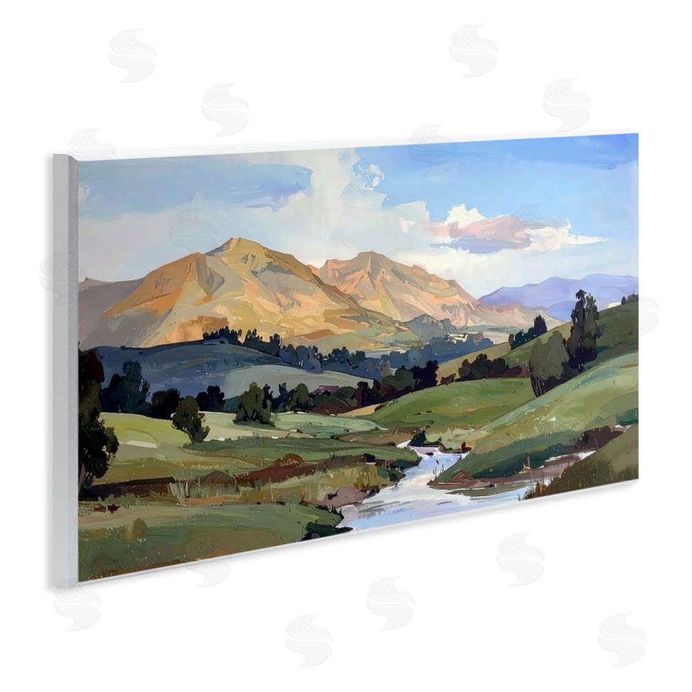 Alonza Saunders Winding River Across Valley Wooden Wall Plaque Art Print