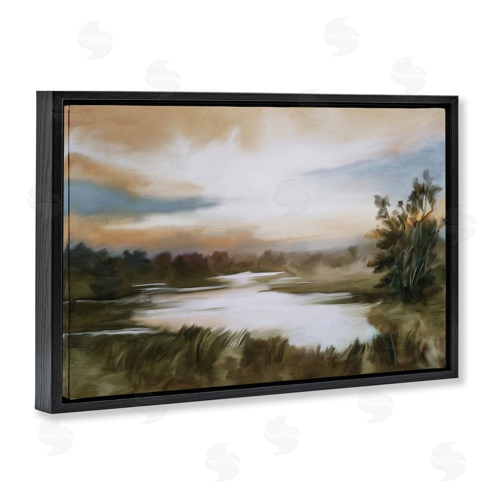 Kim Allen Sunset Pond Countryside Black Floating Frame Canvas Wall Art Print