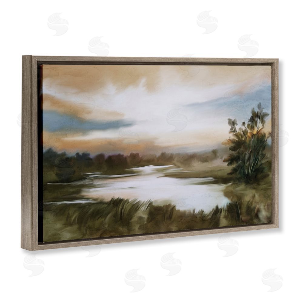 Kim Allen Sunset Pond Countryside Brown Floating Frame Canvas Wall Art Print