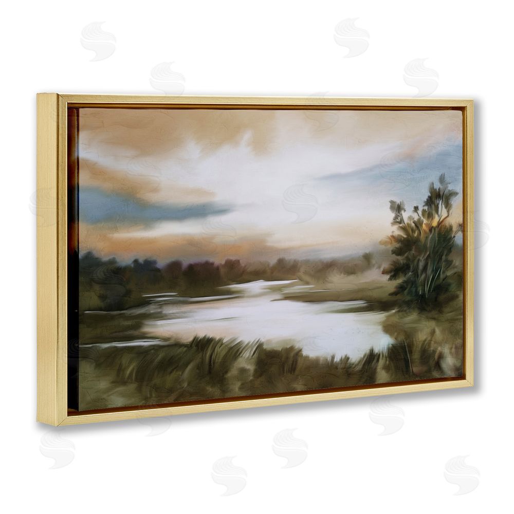 Kim Allen Sunset Pond Countryside Gold Floating Frame Canvas Wall Art Print