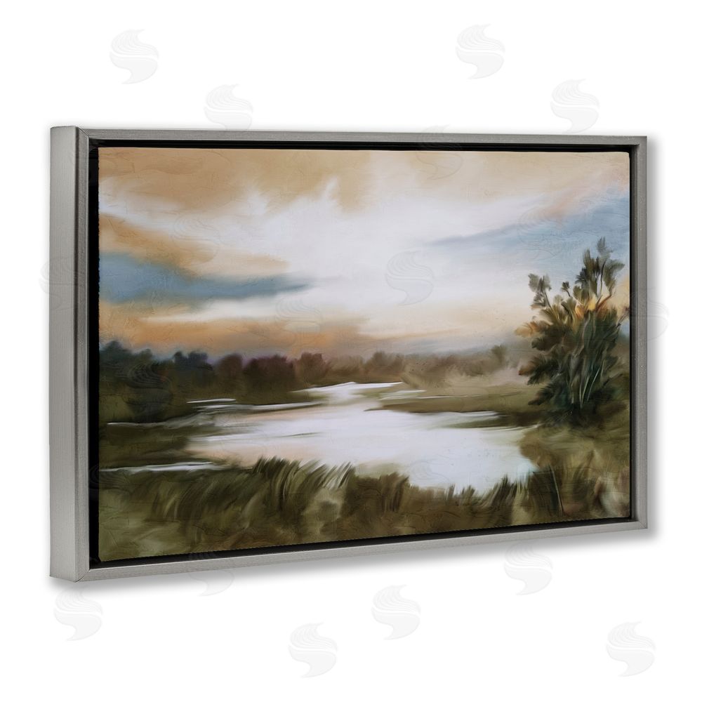 Kim Allen Sunset Pond Countryside Gray Floating Frame Canvas Wall Art Print