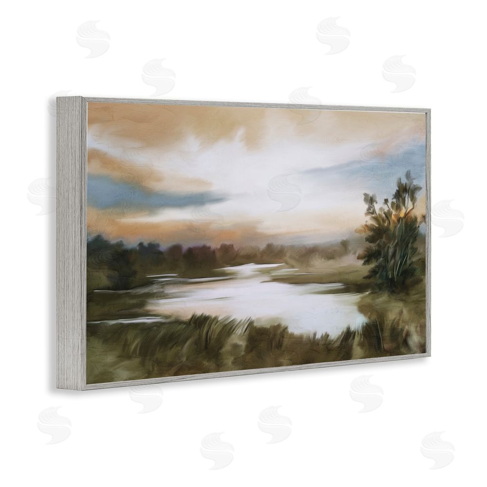 Kim Allen Sunset Pond Countryside Gray Framed Giclee Wall Art Print