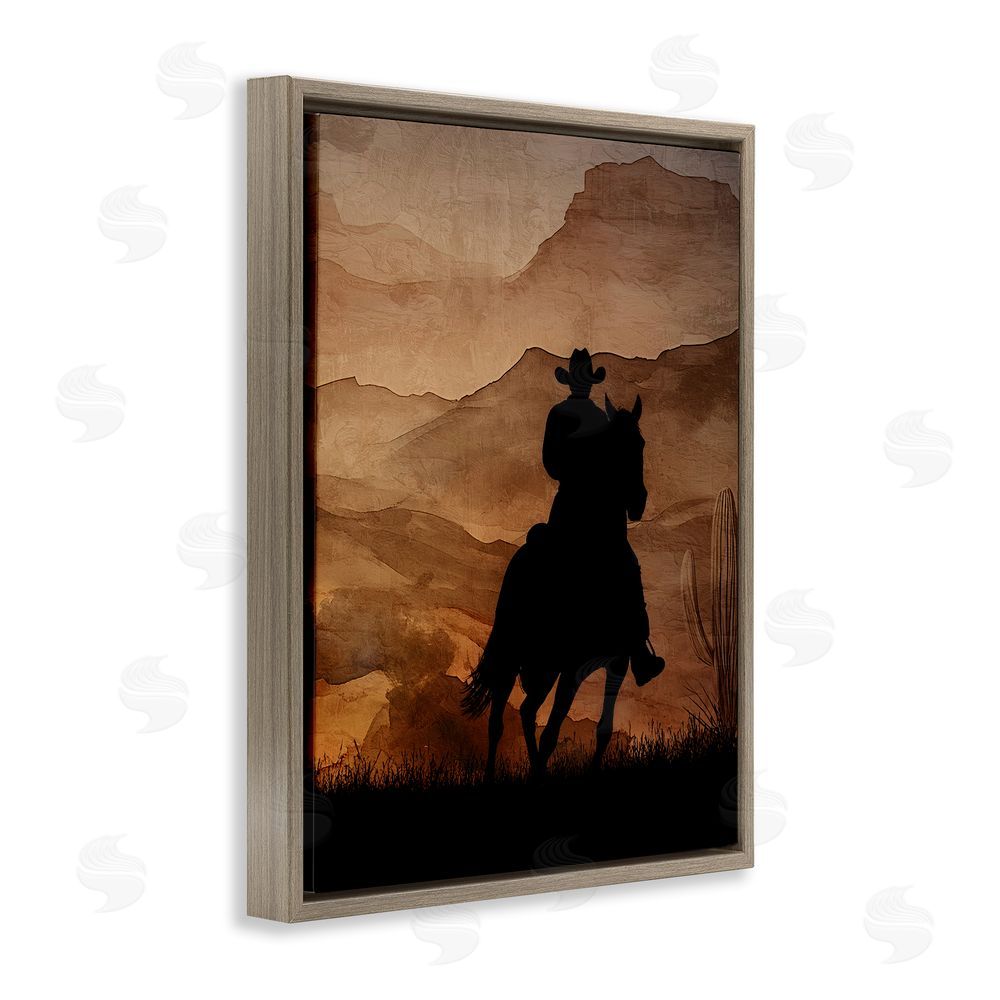 Kim Allen Cowboy's Sunset Ride Brown Floating Frame Canvas Wall Art Print