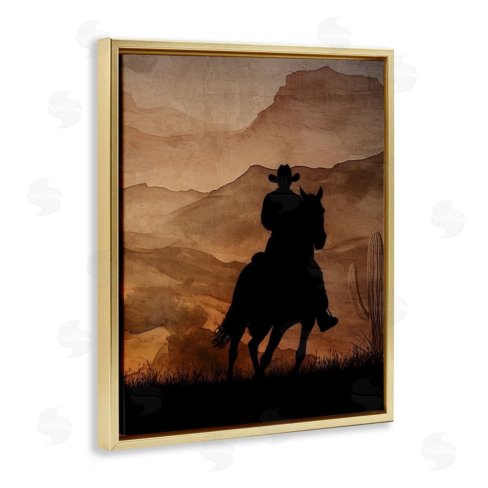 Kim Allen Cowboy's Sunset Ride Gold Floating Frame Canvas Wall Art Print