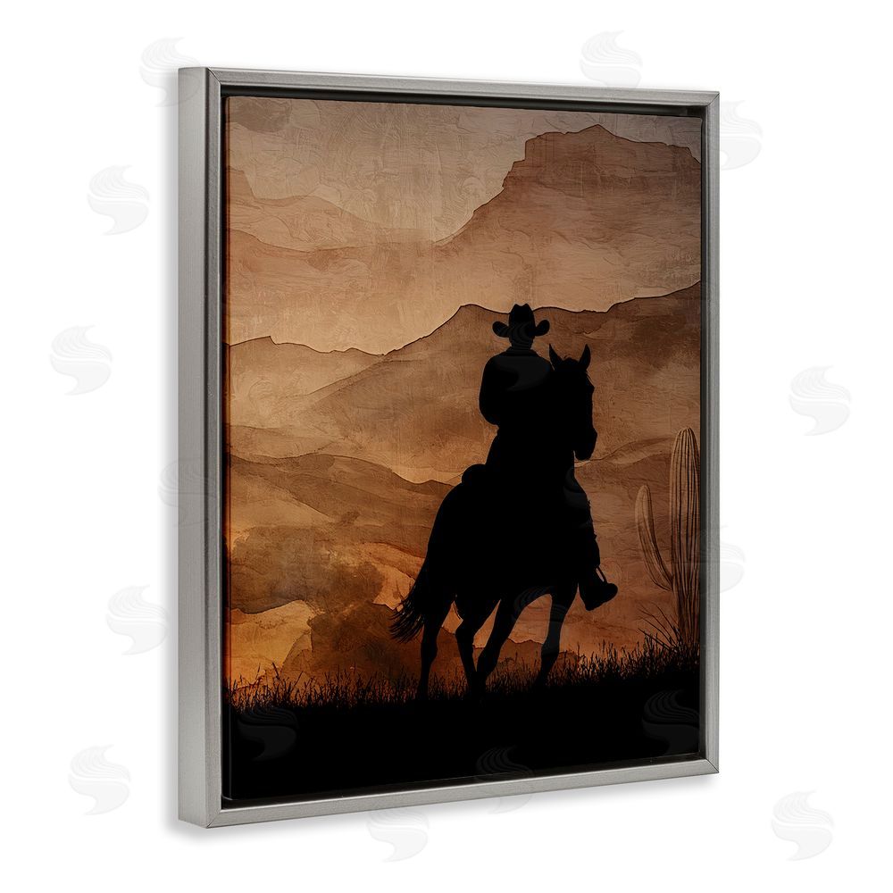 Kim Allen Cowboy's Sunset Ride Gray Floating Frame Canvas Wall Art Print