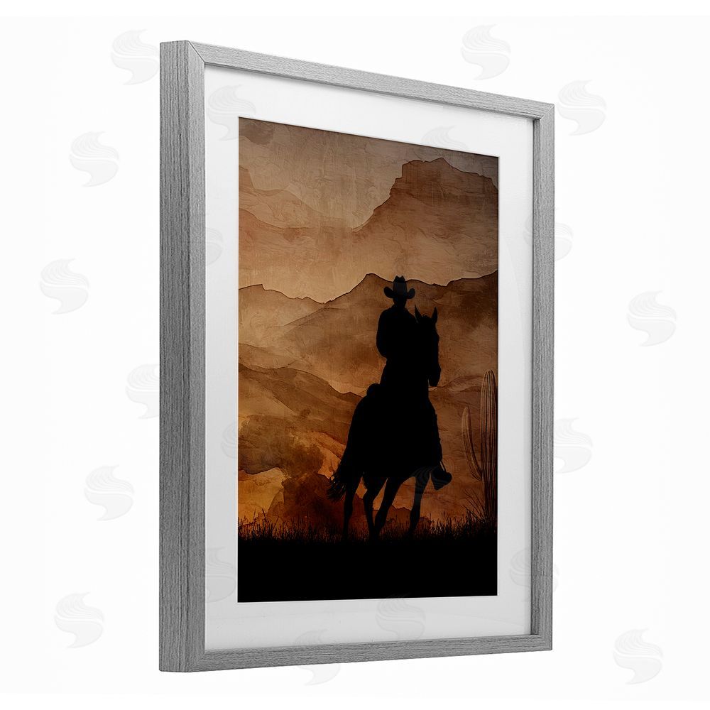 Kim Allen Cowboy's Sunset Ride Gray Framed Print Under Glass Wall Art