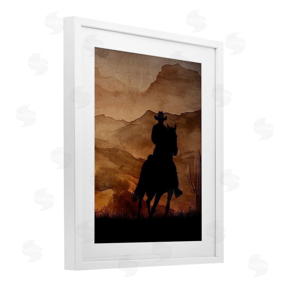 Kim Allen Cowboy's Sunset Ride White Framed Print Under Glass Wall Art