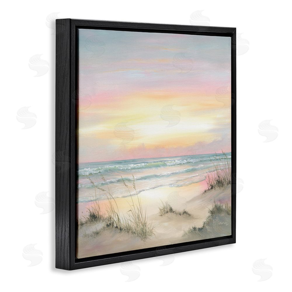Georgia Janisse Pastel Calm Morning Beach Black Floating Frame Canvas Wall Art Print