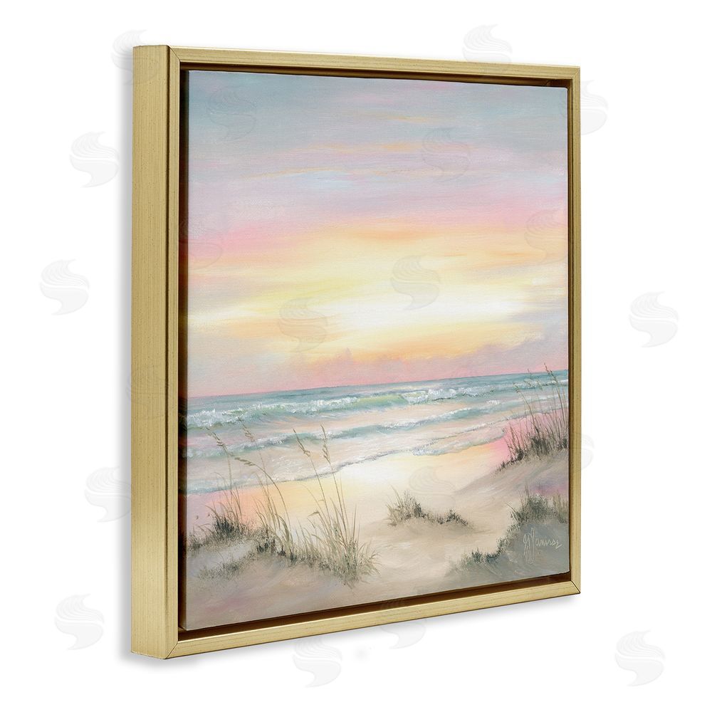 Georgia Janisse Pastel Calm Morning Beach Gold Floating Frame Canvas Wall Art Print