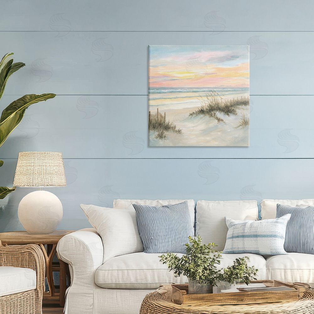 Georgia Janisse Pastel Sunset over Sandy Dunes Stretched Canvas Wall Art in Room