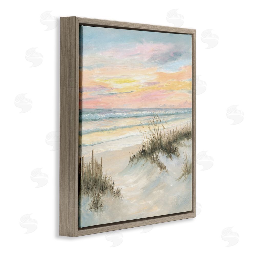Georgia Janisse Pastel Sunset over Sandy Dunes Brown Floating Frame Canvas Wall Art Print