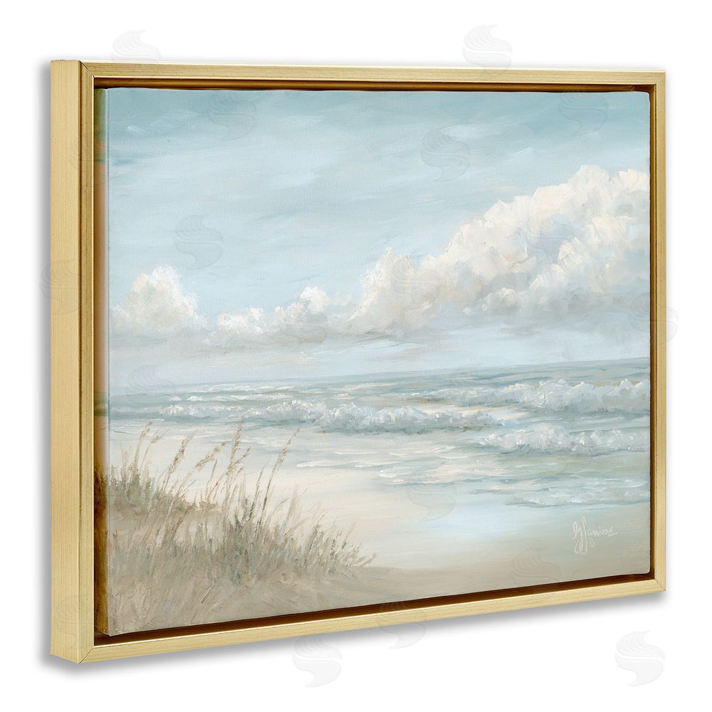 Georgia Janisse Stormy Surf Beach View Gold Floating Frame Canvas Wall Art Print