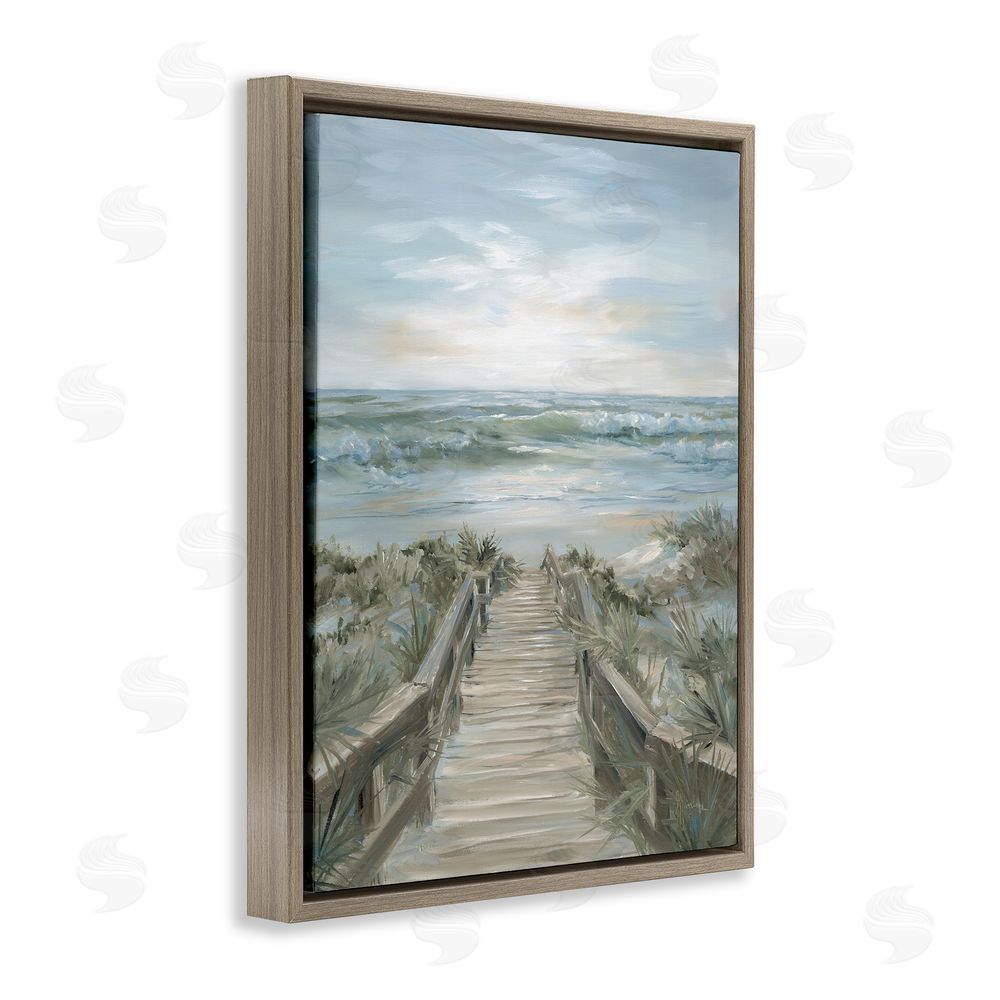 Georgia Janisse Wooded Pathway To Shoreline Brown Floating Frame Canvas Wall Art Print