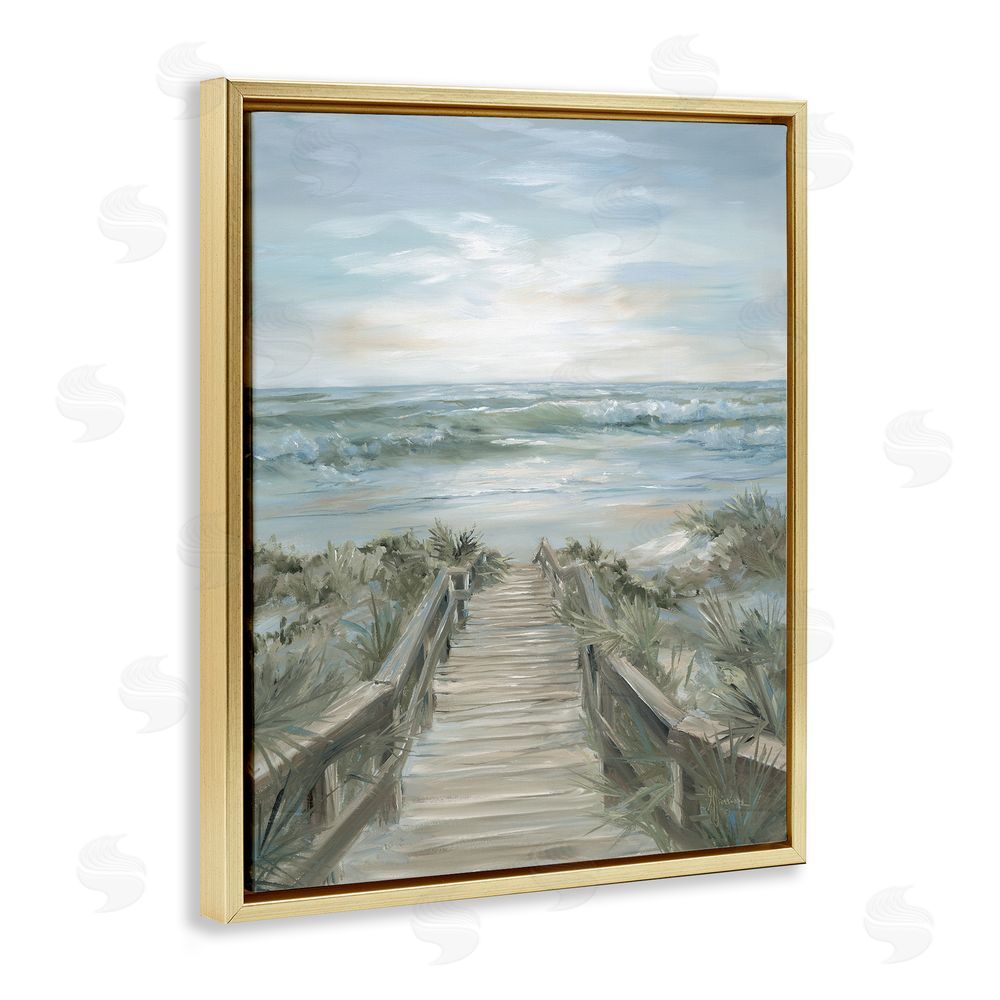 Georgia Janisse Wooded Pathway To Shoreline Gold Floating Frame Canvas Wall Art Print