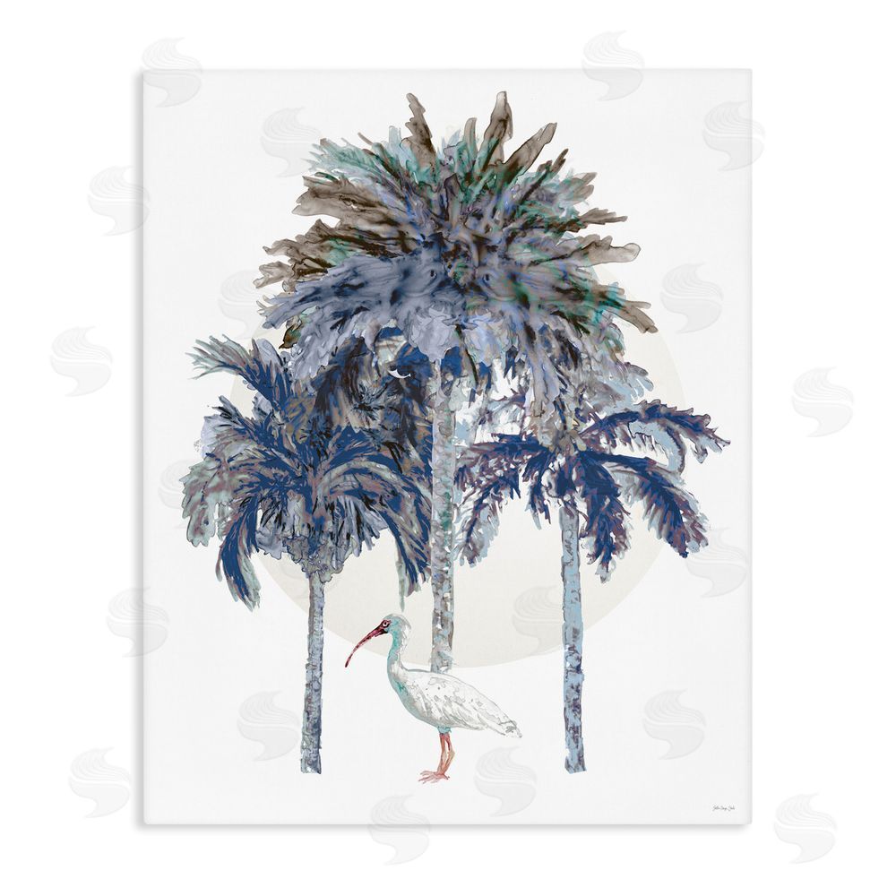 Stellar Design Studio Tropical Palm Trio & Ibis Stretched Canvas Wall Art Print