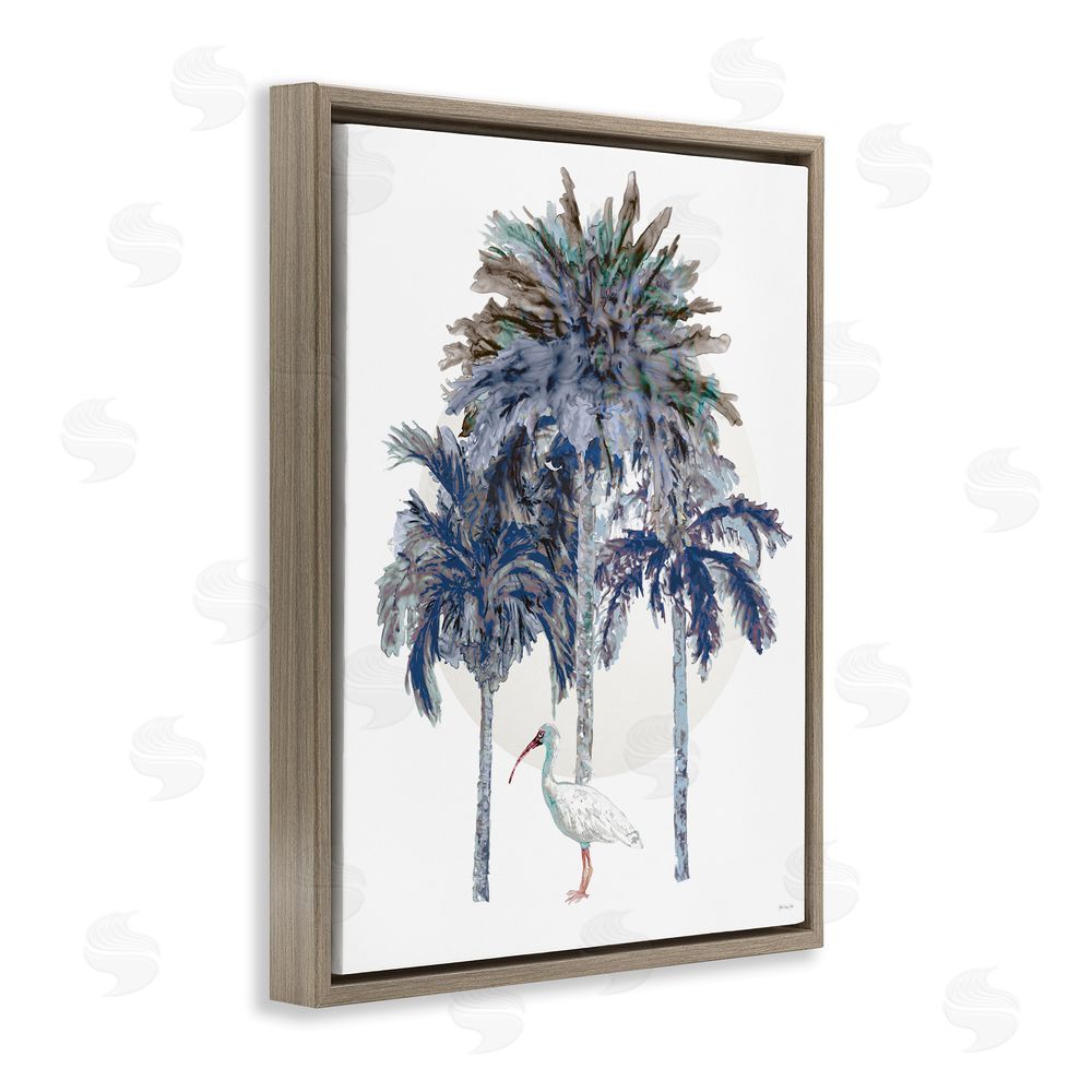 Stellar Design Studio Tropical Palm Trio & Ibis Brown Floating Frame Canvas Wall Art Print