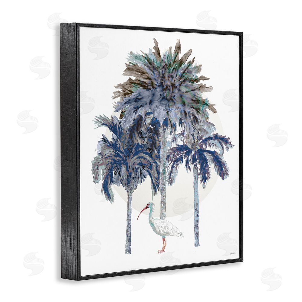 Stellar Design Studio Tropical Palm Trio & Ibis Black Framed Giclee Wall Art Print