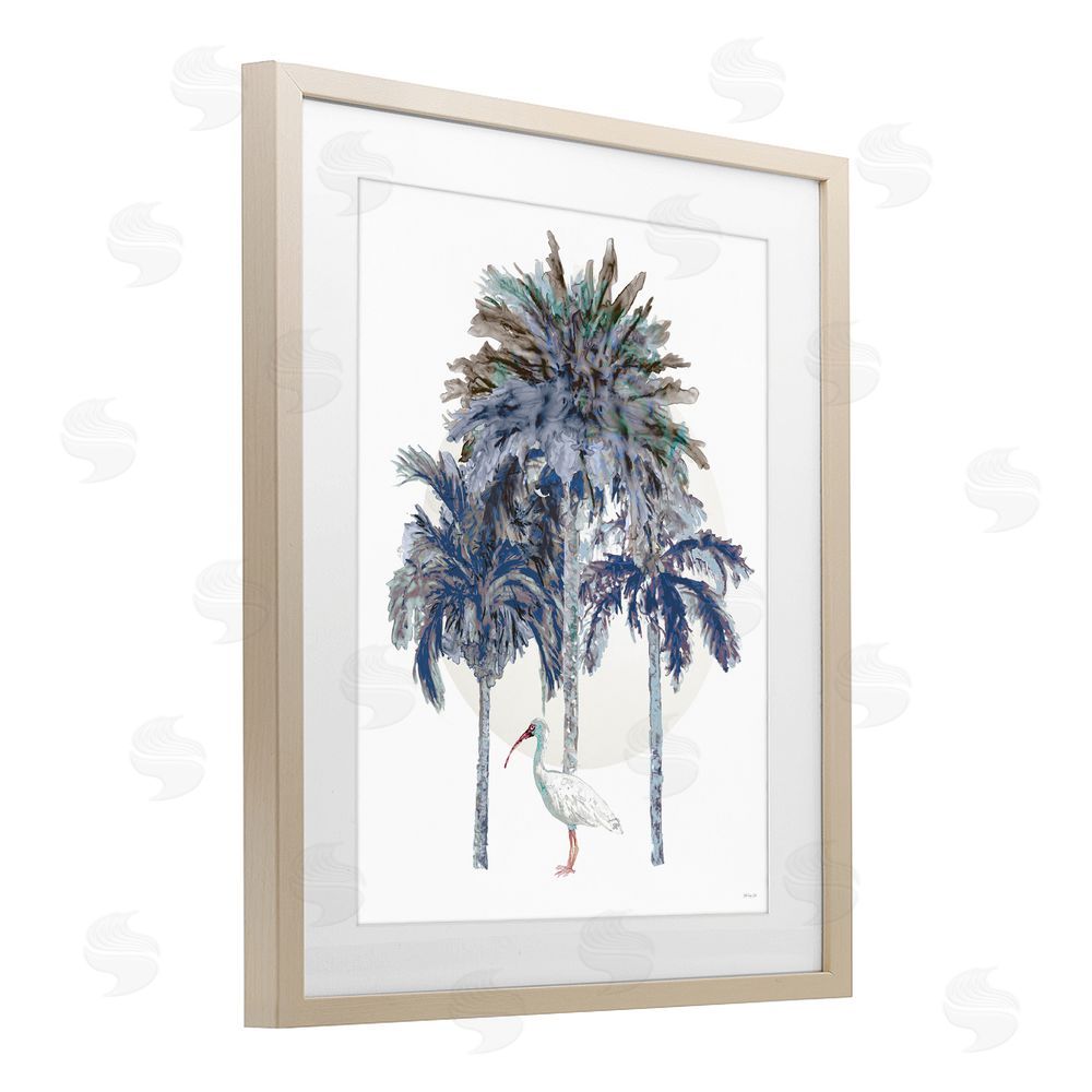 Stellar Design Studio Tropical Palm Trio & Ibis Brown Framed Print Under Glass Wall Art