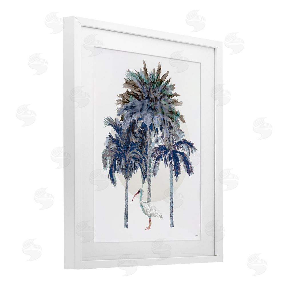 Stellar Design Studio Tropical Palm Trio & Ibis White Framed Print Under Glass Wall Art