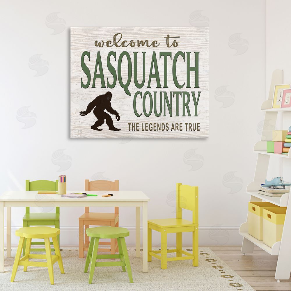 Seven Trees Design Welcome To Sasquatch Country Stretched Canvas Wall Art in Room