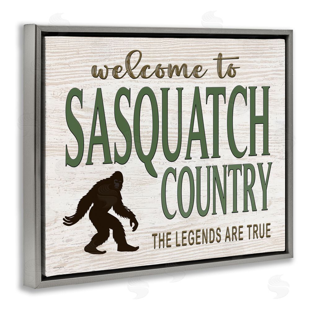 Seven Trees Design Welcome To Sasquatch Country Gray Floating Frame Canvas Wall Art Print
