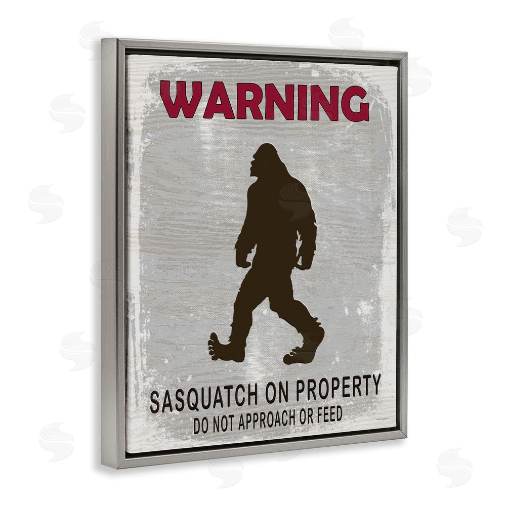 Seven Trees Design Sasquatch On Property Warning Gray Floating Frame Canvas Wall Art Print