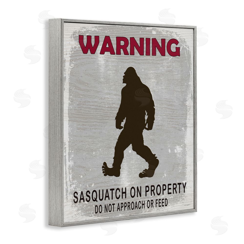 Seven Trees Design Sasquatch On Property Warning Gray Framed Giclee Wall Art Print