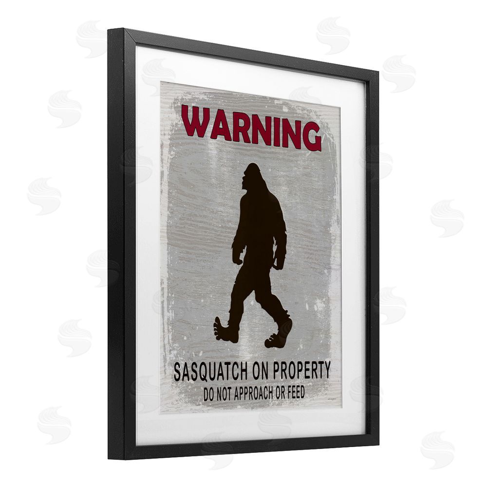 Seven Trees Design Sasquatch On Property Warning Black Framed Print Under Glass Wall Art