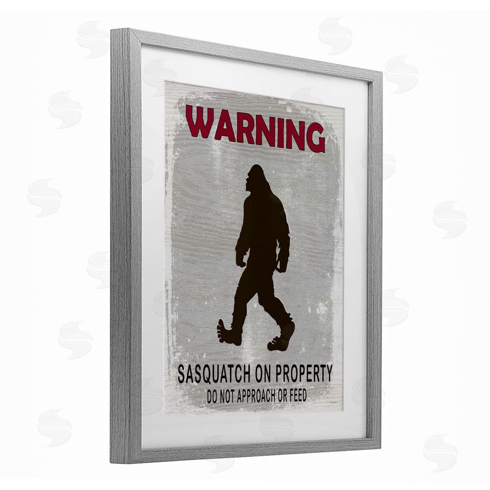 Seven Trees Design Sasquatch On Property Warning Gray Framed Print Under Glass Wall Art