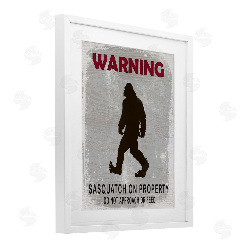 Seven Trees Design Sasquatch On Property Warning White Framed Print Under Glass Wall Art