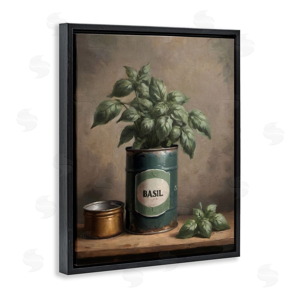 Jo Moulton Basil Bloom in Vintage Tin Black Floating Frame Canvas Wall Art Print