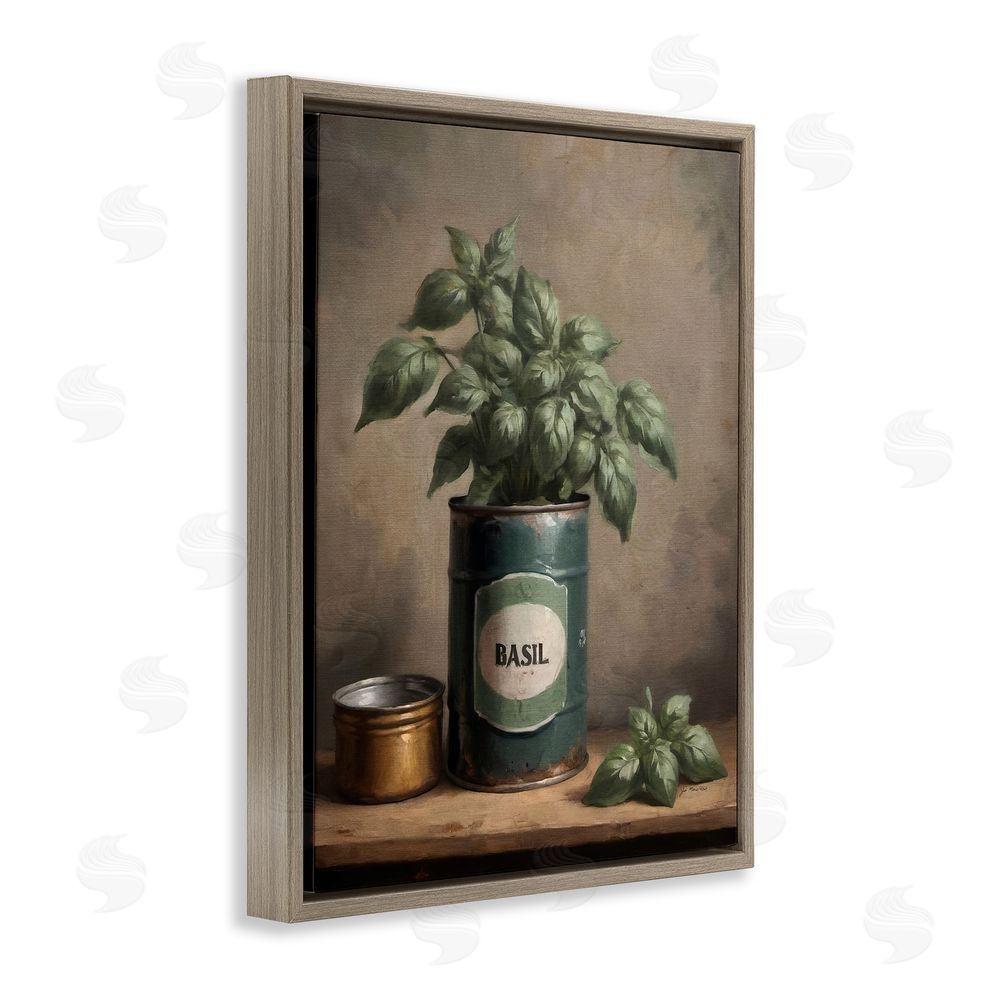 Jo Moulton Basil Bloom in Vintage Tin Brown Floating Frame Canvas Wall Art Print