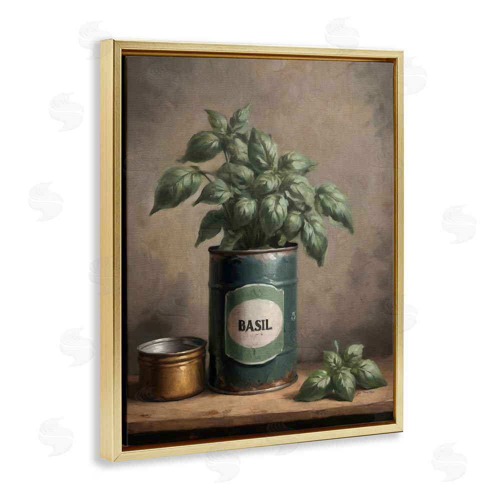 Jo Moulton Basil Bloom in Vintage Tin Gold Floating Frame Canvas Wall Art Print