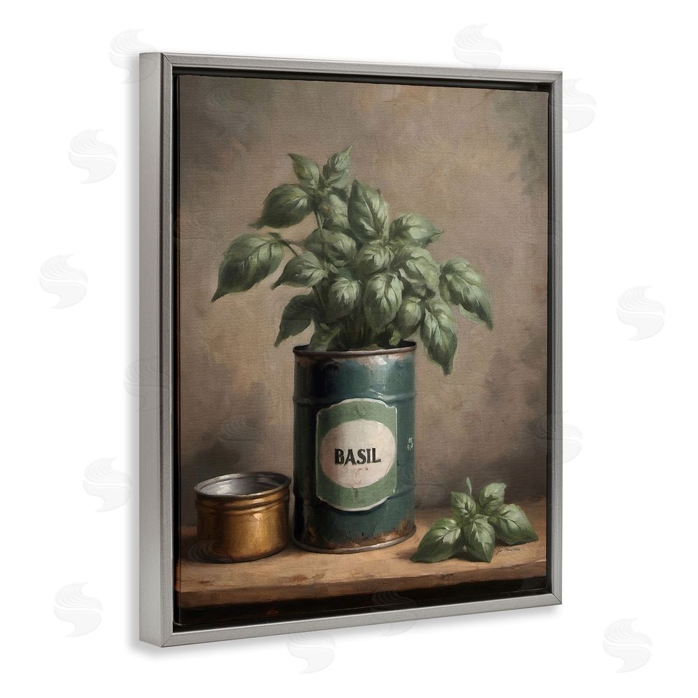 Jo Moulton Basil Bloom in Vintage Tin Gray Floating Frame Canvas Wall Art Print